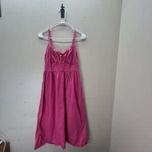 Old Navy Babydoll Midi Dress SZ M Pink MilkMaid Tie Front Smocked Pockets
